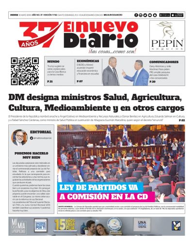 Portada Periódico El Nuevo Diario, Jueves 10 de Mayo 2018