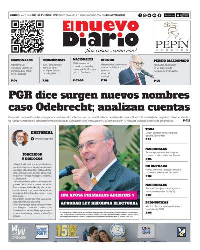 Portada Periódico El Nuevo Diario, Lunes 07 de Mayo 2018