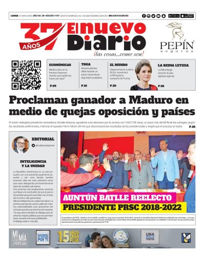 Portada Periódico El Nuevo Diario, Lunes 21 de Mayo 2018