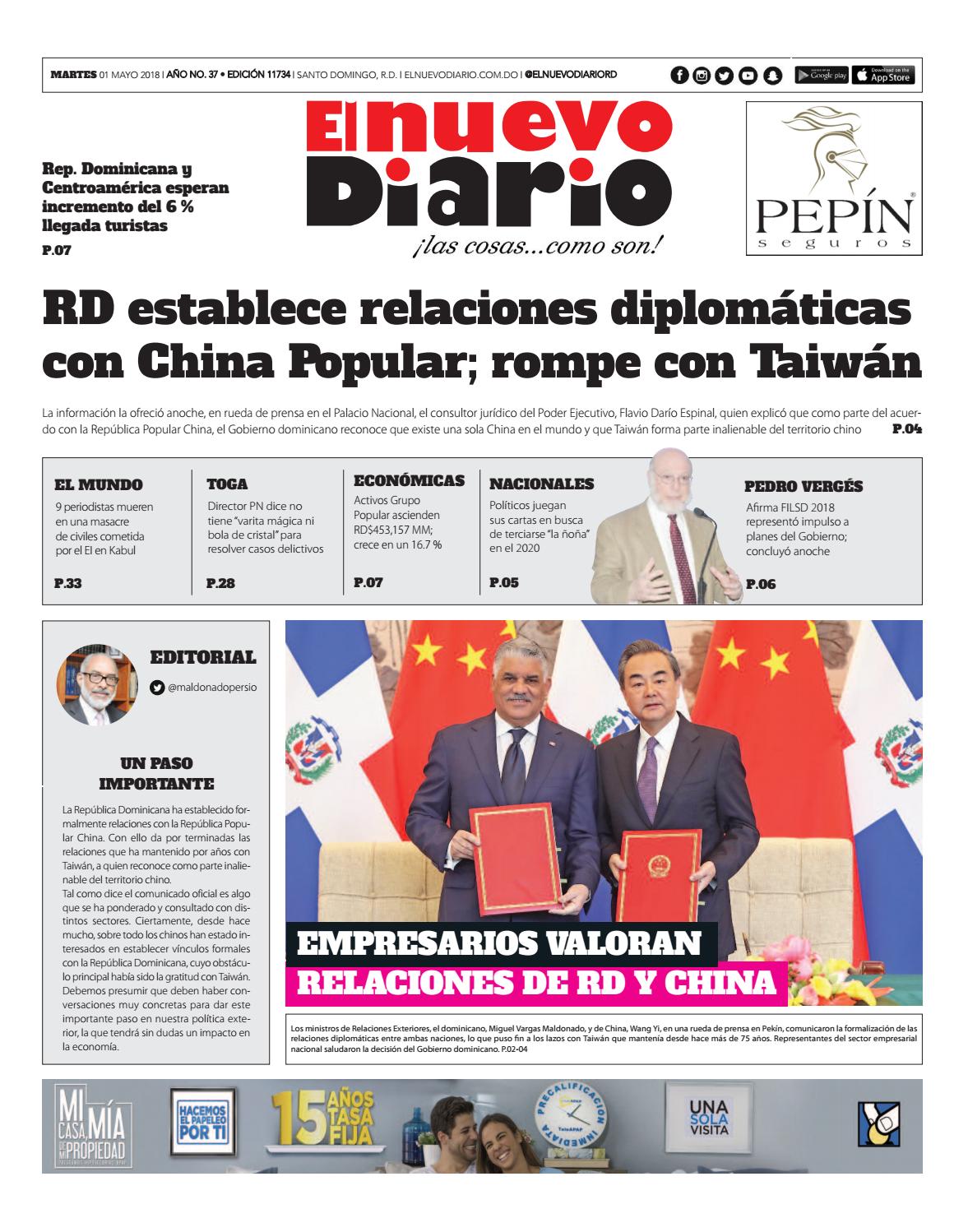 Portada Periódico El Nuevo Diario, Martes 01 de Mayo 2018