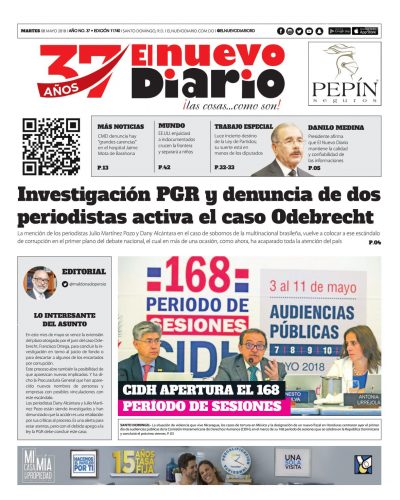 Portada Periódico El Nuevo Diario, Martes 08 de Mayo 2018