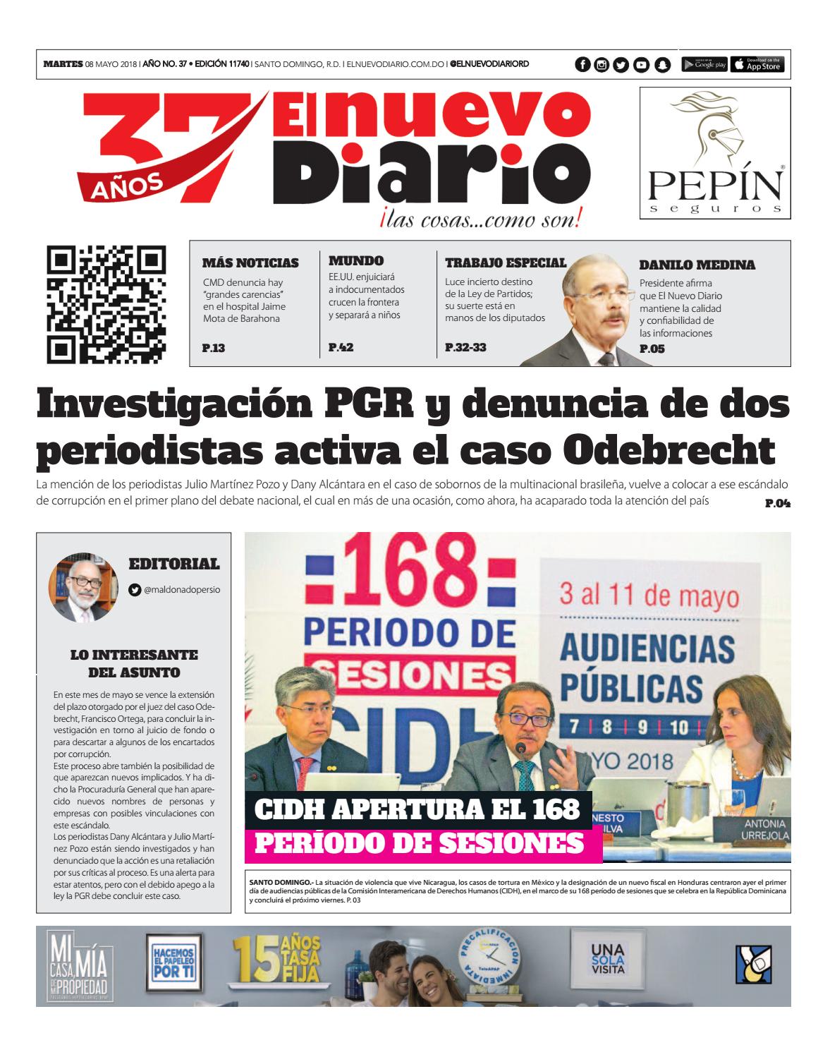 Portada Periódico El Nuevo Diario, Martes 08 de Mayo 2018