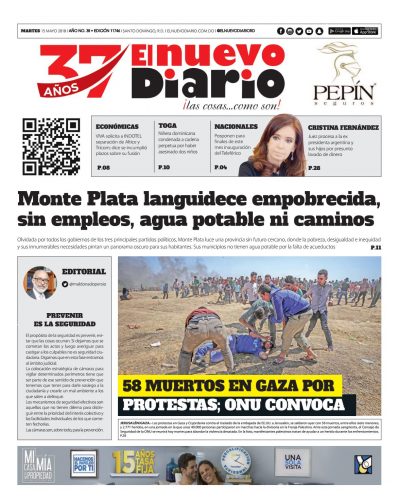 Portada Periódico El Nuevo Diario, Martes 15 de Mayo 2018