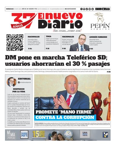 Portada Periódico El Nuevo Diario, Miércoles 23 de Mayo 2018