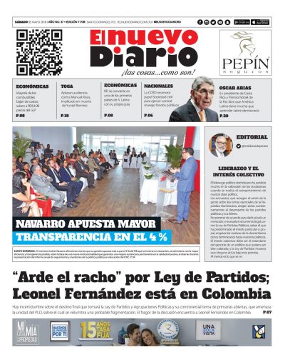 Portada Periódico El Nuevo Diario, Sábado 05 de Mayo 2018