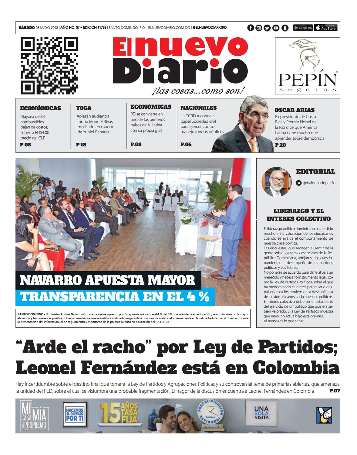 Portada Periódico El Nuevo Diario, Sábado 05 de Mayo 2018