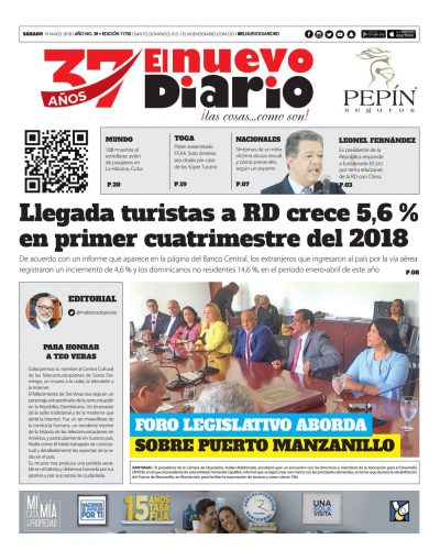 Portada Periódico El Nuevo Diario, Sábado 19 de Mayo 2018