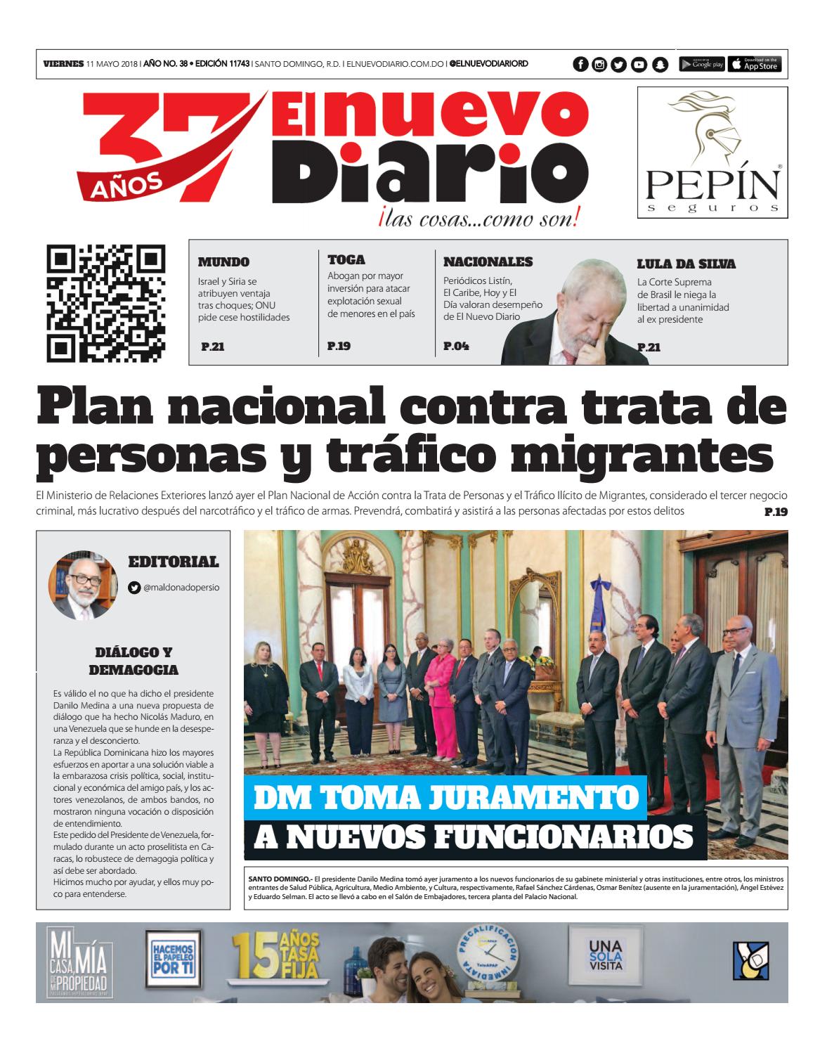 Portada Periódico El Nuevo Diario, Viernes 11 de Mayo 2018