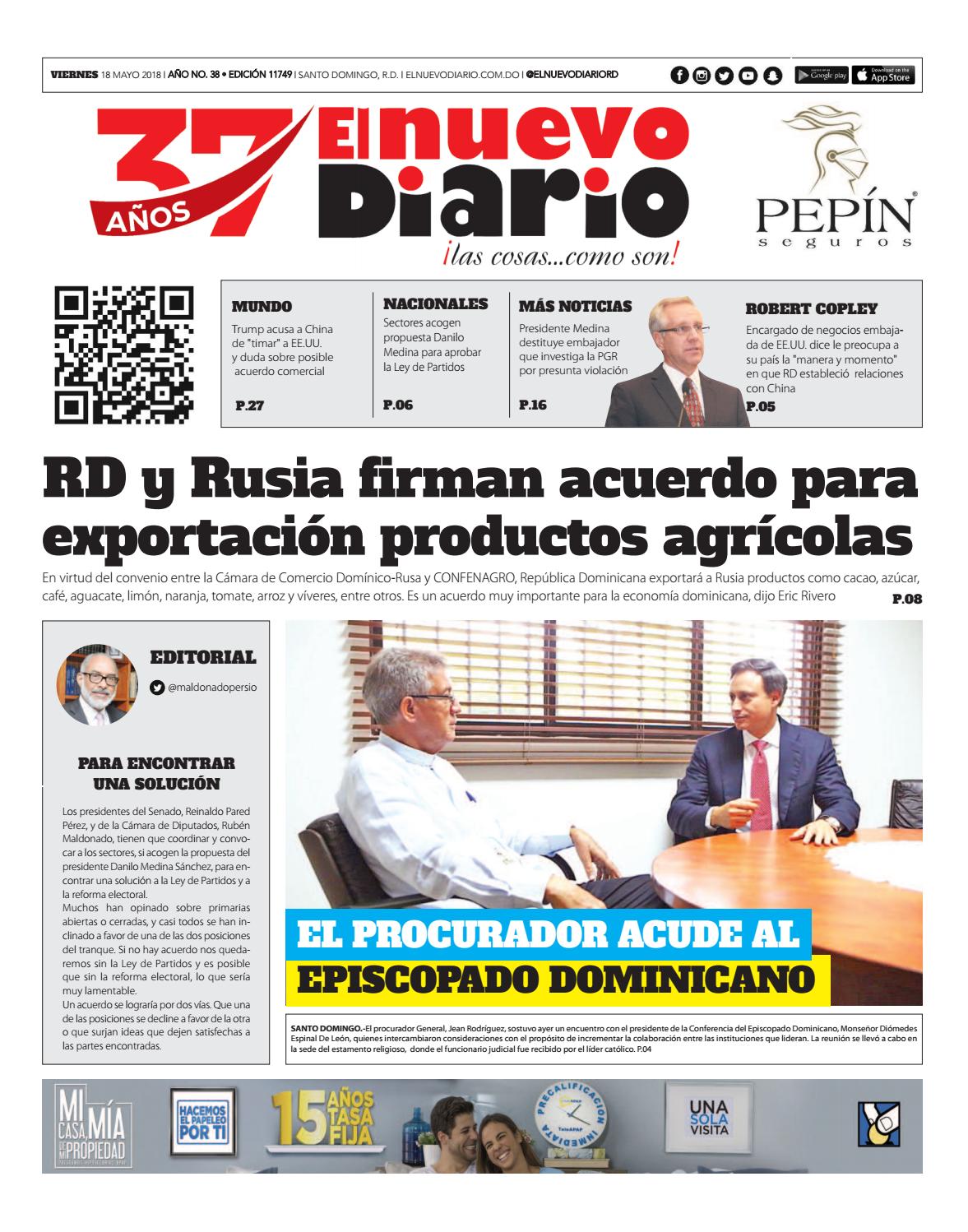 Portada Periódico El Nuevo Diario, Viernes 18 de Mayo 2018