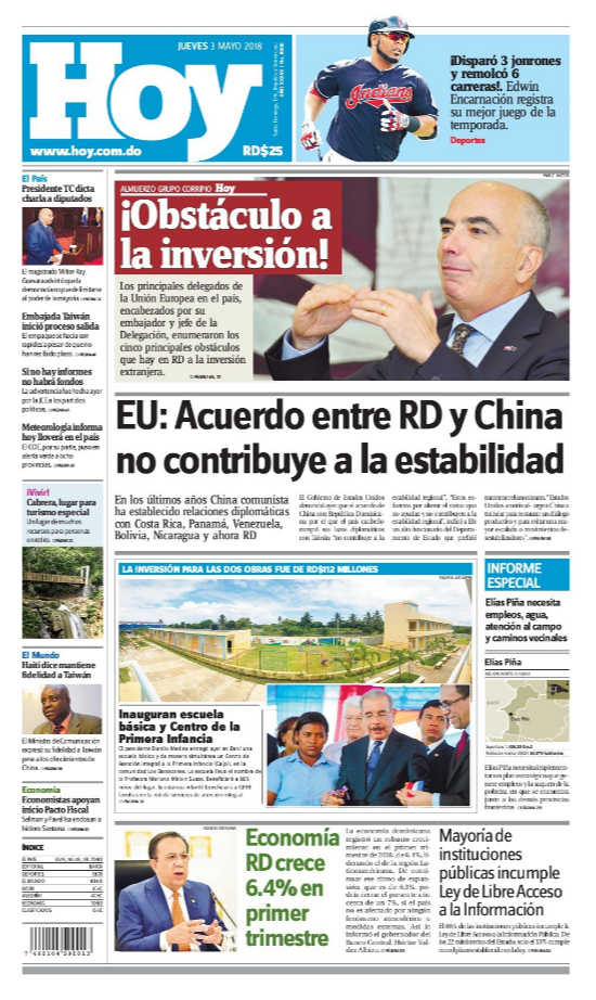 Portada Periódico Hoy, Jueves 03 de Mayo 2018