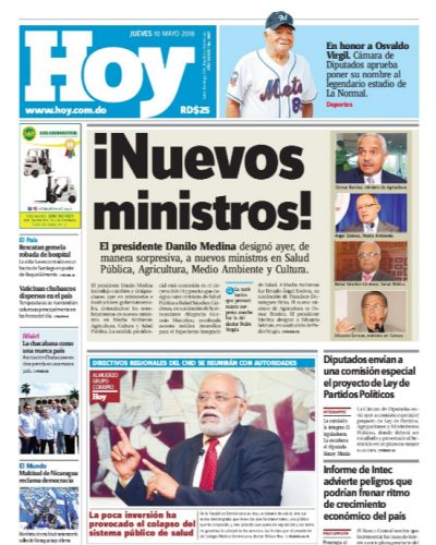 Portada Periódico Hoy, Jueves 10 de Mayo 2018