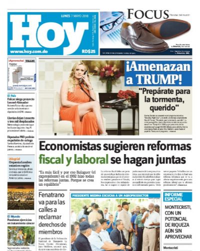 Portada Periódico Hoy, Lunes 07 de Mayo 2018