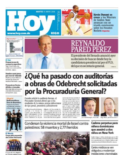 Portada Periódico Hoy, Martes 15 de Mayo 2018