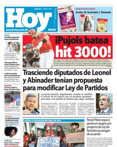 Portada Periódico Hoy, Sábado 05 de Mayo 2018