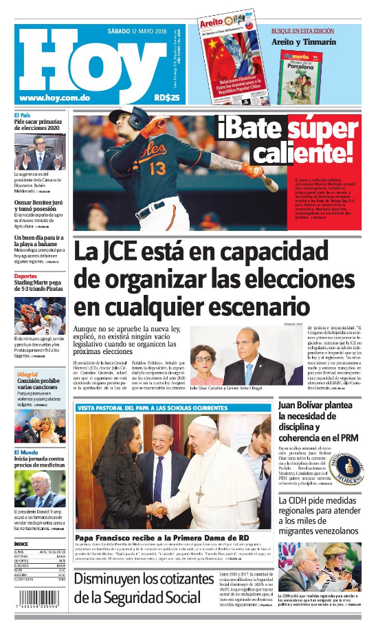 Portada Periódico Hoy, Sábado 12 de Mayo 2018