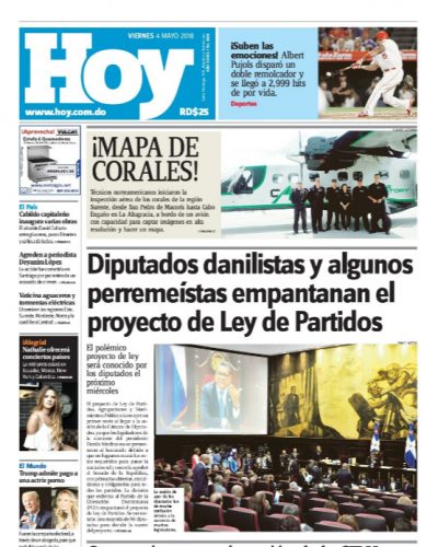 Portada Periódico Hoy, Viernes 04 de Mayo 2018