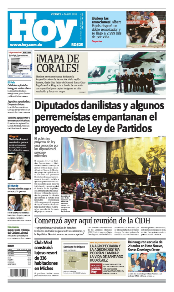 Portada Periódico Hoy, Viernes 04 de Mayo 2018