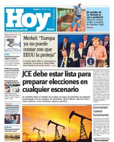 Portada Periódico Hoy, Viernes 11 de Mayo 2018