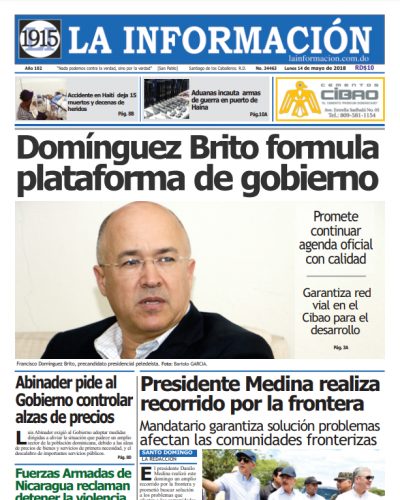 Portada Periódico La Información, Lunes 14 de Mayo 2018