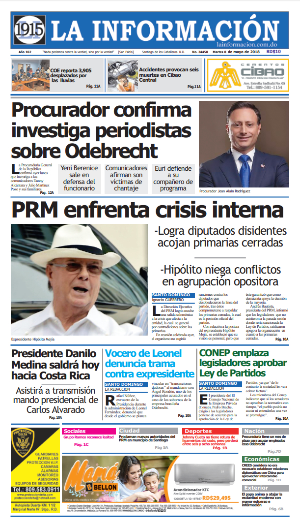 Portada Periódico La Información, Martes 08 de Mayo 2018