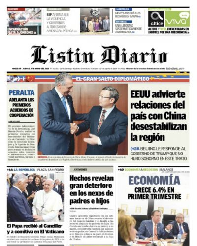 Portada Periódico Listín Diario, Jueves 03 de Mayo 2018
