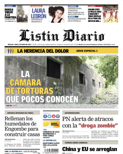 Portada Periódico Listín Diario, Lunes 21 de Mayo 2018