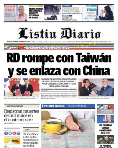 Portada Periódico Listín Diario, Martes 01 de Mayo 2018