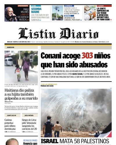 Portada Periódico Listín Diario, Martes 15 de Mayo 2018