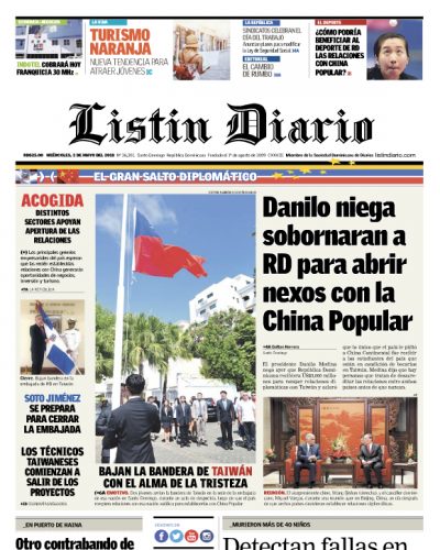 Portada Periódico Listín Diario, Miércoles 02 de Mayo 2018