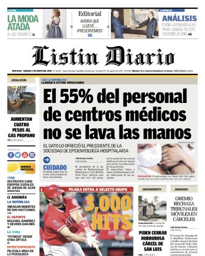 Portada Periódico Listín Diario, Sábado 05 de Mayo 2018