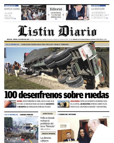 Portada Periódico Listín Diario, Sábado 12 de Mayo 2018