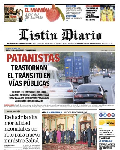 Portada Periódico Listín Diario, Viernes 11 de Mayo 2018