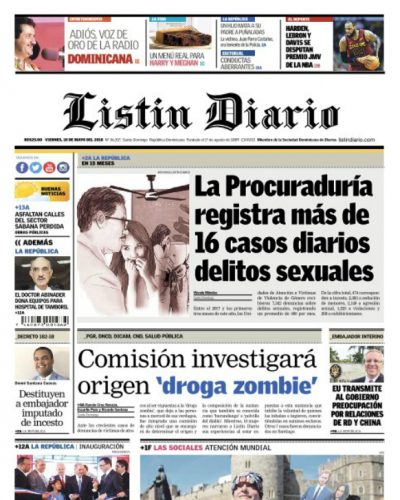 Portada Periódico Listín Diario, Viernes 18 de Mayo 2018