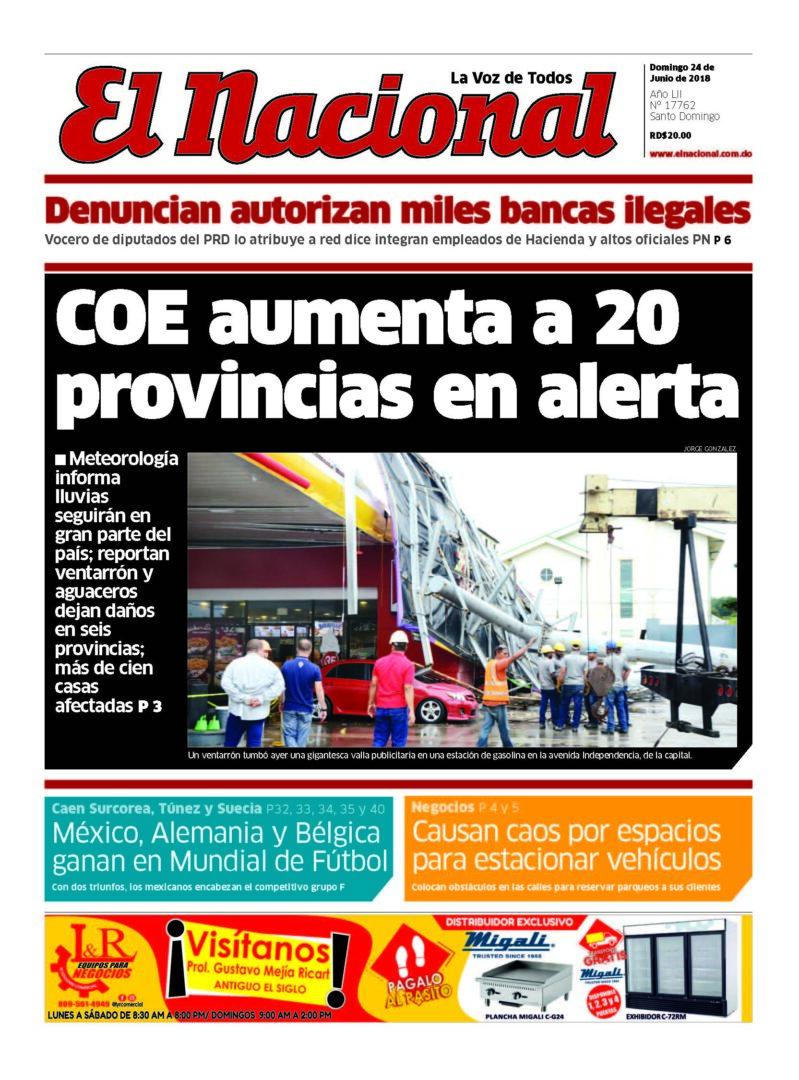 Portada Periódico El Nacional, Domingo 24 de Junio 2018