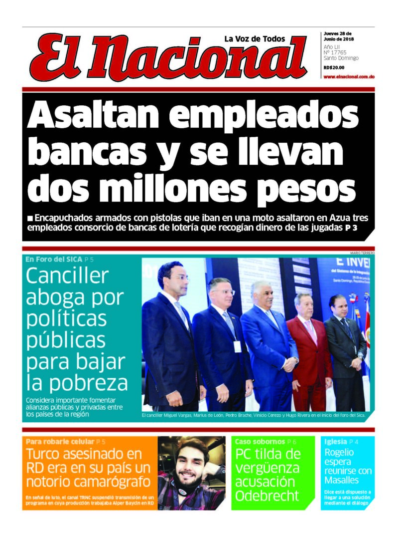 Portada Periódico El Nacional, Jueves 28 de Junio 2018