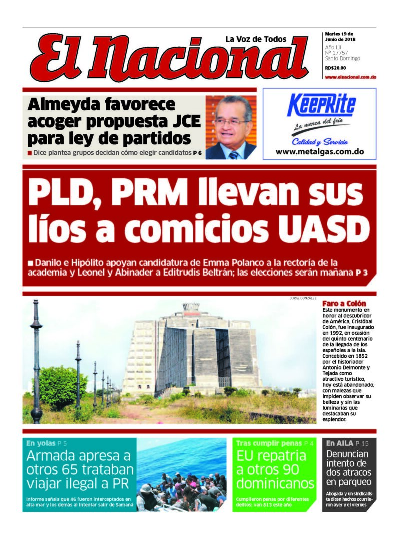Portada Periódico El Nacional, Martes 19 de Junio 2018