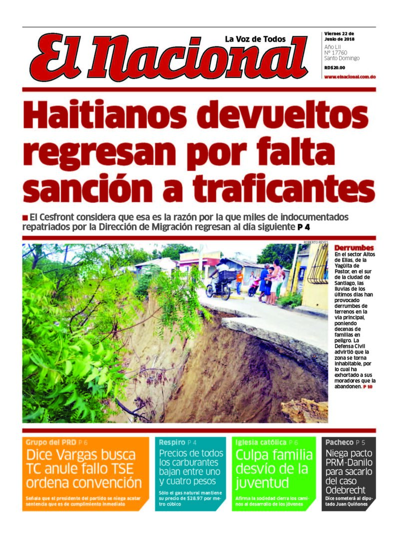 Portada Periódico El Nacional, Viernes 22 de Junio 2018