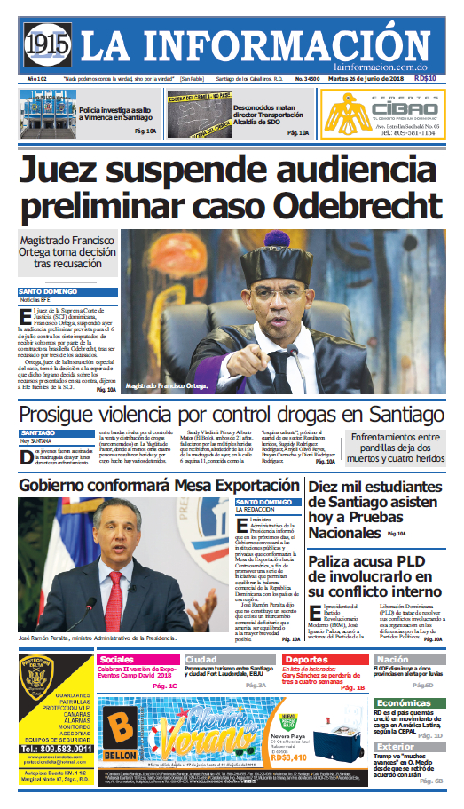 Portada Periódico La Información, Martes 26 de Junio 2018