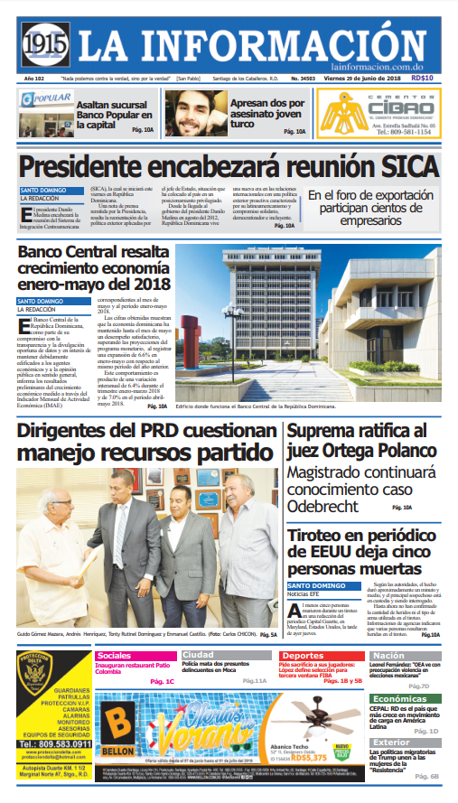 Portada Periódico La Información, Viernes 29 de Junio 2018