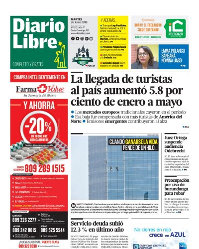 Portada Periódico Diario Libre, Martes 26 de Junio 2018