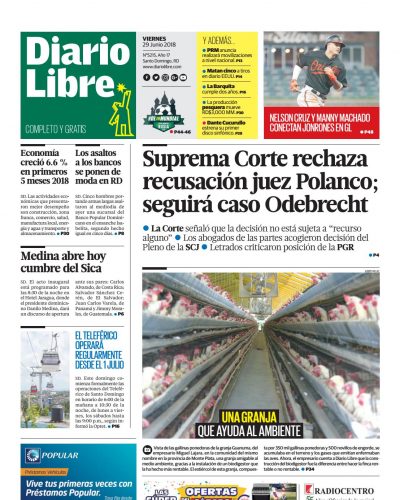 Portada Periódico Diario Libre, Viernes 29 de Junio 2018