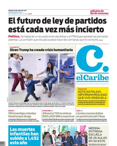 Portada Periódico El Caribe, Sábado 23 de Junio 2018