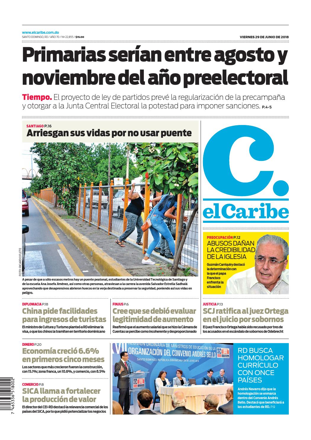 Portada Periódico El Caribe, Viernes 29 de Junio 2018