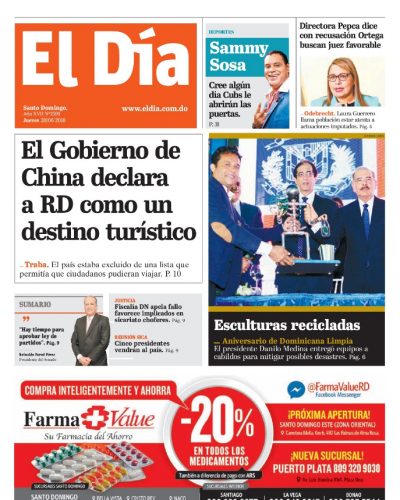 Portada Periódico El Día, Jueves 28 de Junio 2018