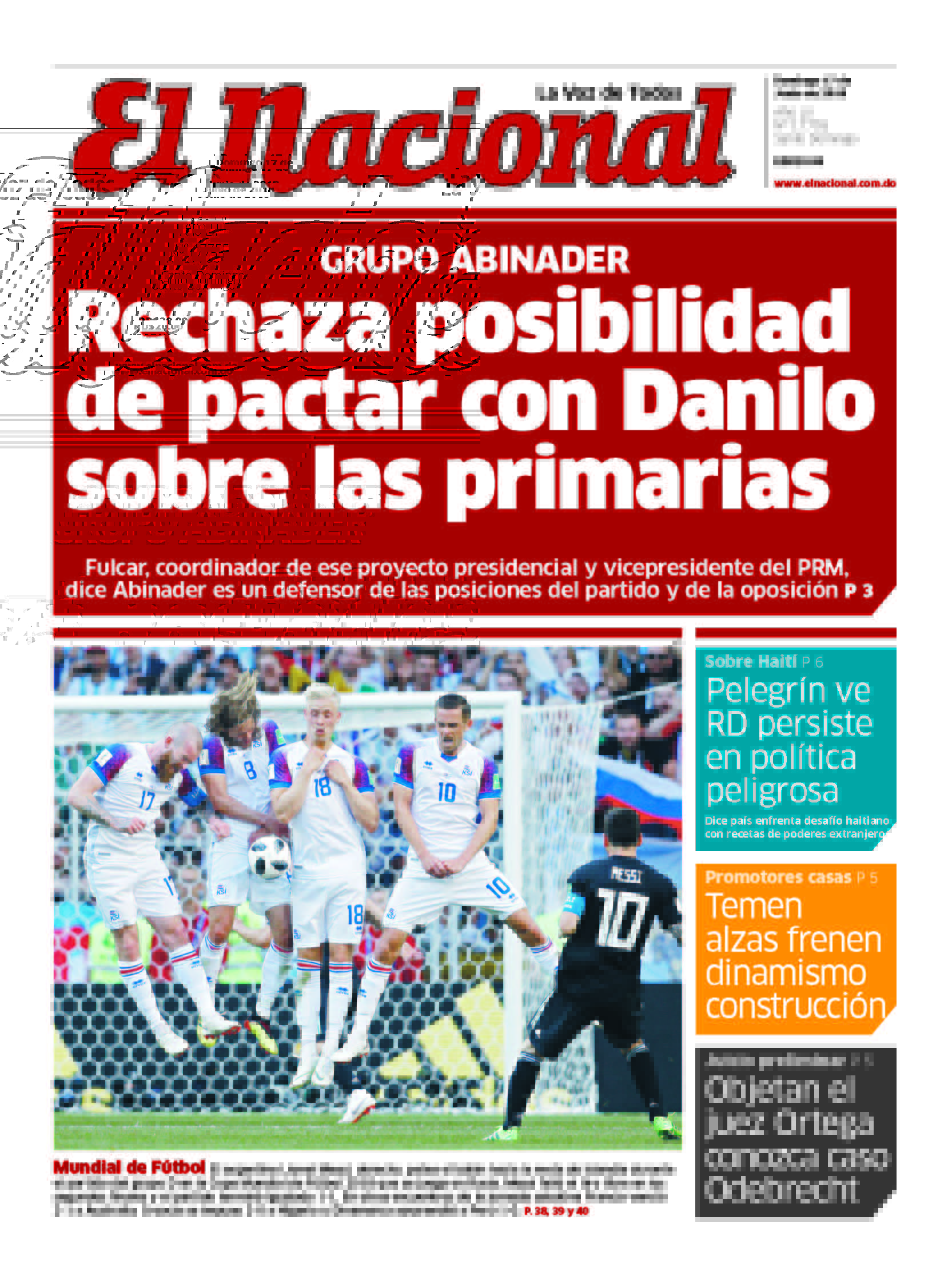 Portada Periódico El Nacional, Domingo 17 de Junio 2018