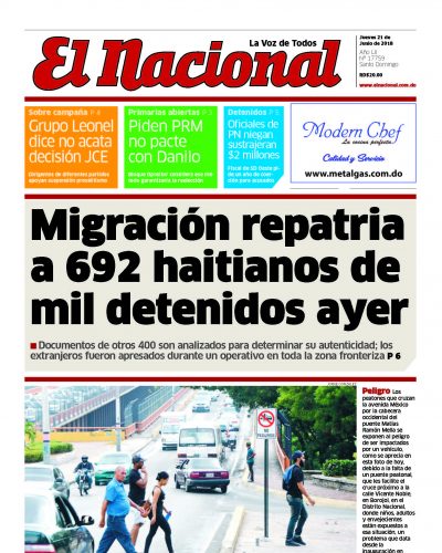 Portada Periódico El Nacional, Jueves 21 de Junio 2018