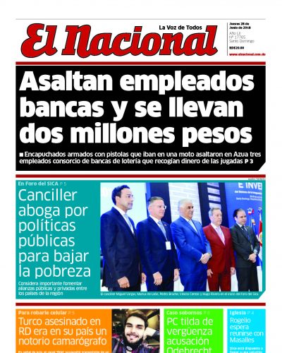 Portada Periódico El Nacional, Jueves 28 de Junio 2018
