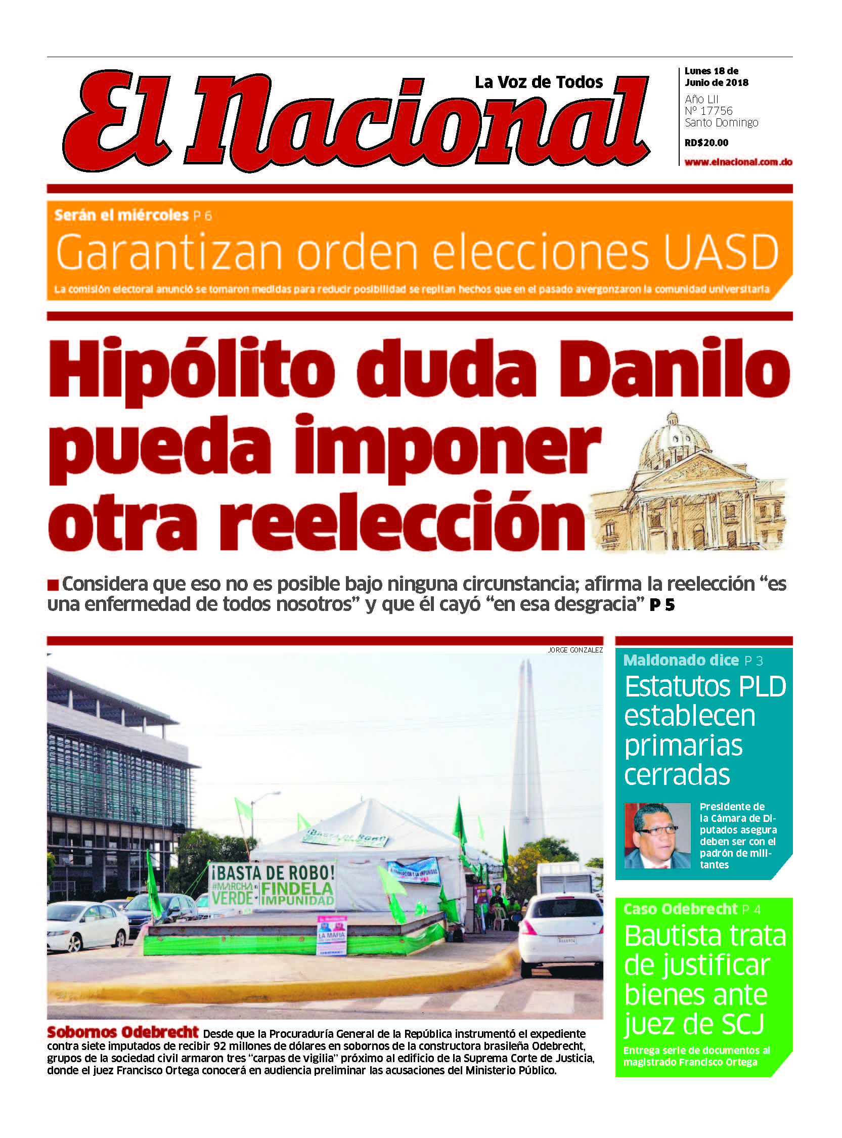 Portada Periódico El Nacional, Lunes 18 de Junio 2018