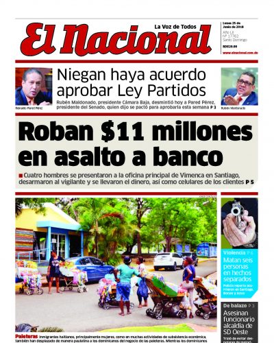 Portada Periódico El Nacional, Lunes 25 de Junio 2018