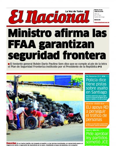 Portada Periódico El Nacional, Martes 26 de Junio 2018